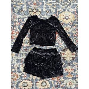 Gap Skort Set Girls XS 4-5 Black Crushed Velvet Long Sleeve 2pc EUC